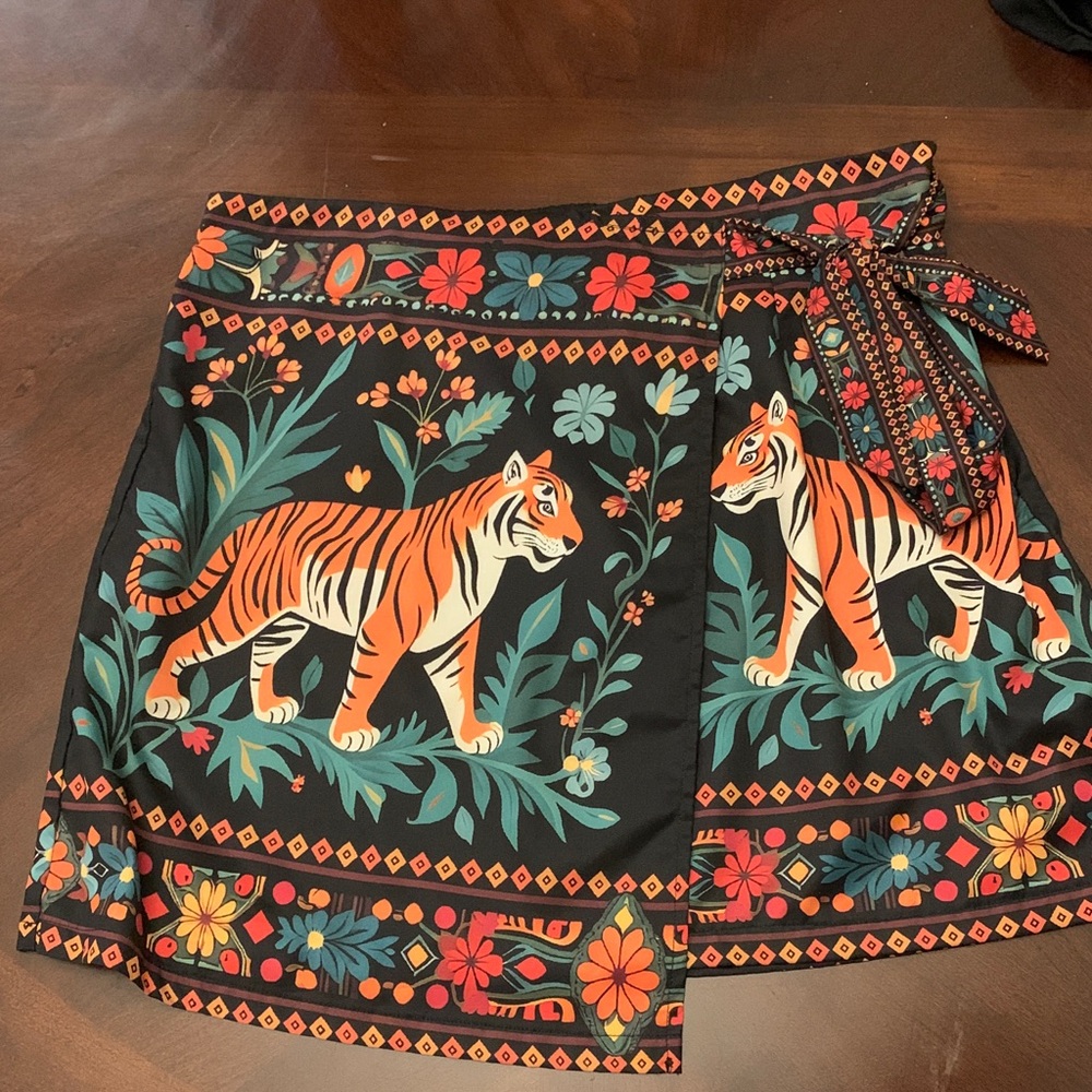 Tiger Print Wrap Skirt